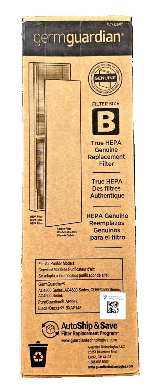 Germ Guardian True Hepa Replacement Filter Size B Model FLT4825PC AC4300 AC4800